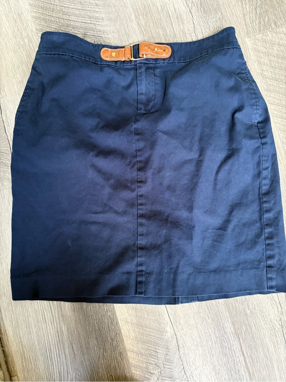 Ralph Lauren Navy Pencil Skirt with Tan Leather Buckle